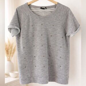 A.N.A. Studded Gray Short Sleeve Sweatshirt Top XL Y2K